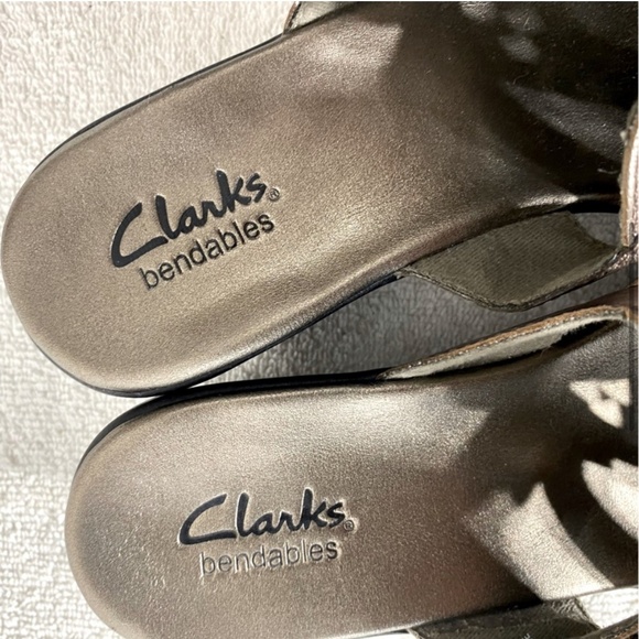 Clark’s Bendables Brown Metallic Leather Slip On Sandals 6.5 - Picture 7 of 14